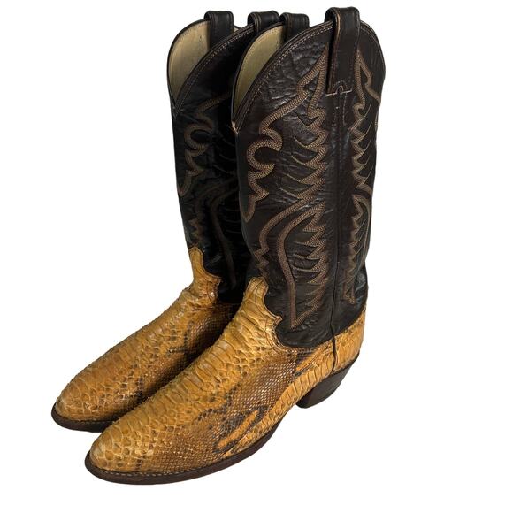 Justin Leather Snakeskin 8695 Brown Tan Western Cowboy Boots 8.5 D - Picture 2 of 16